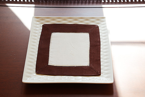 Multicolor Hemstitch Cocktail Napkin 6". Almond Milk & Chocolate